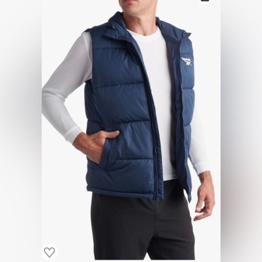 Reebok Vector Navy  Puffer Vest Quilted Insulated Full Zip Sleeveless Jacket